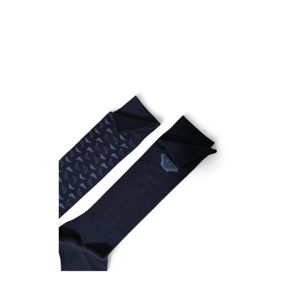Emporio Armani Blauw Bedrukte Katoenen Crew Socks Blue Heren