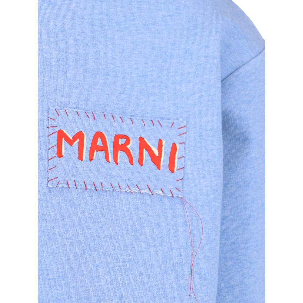 Marni Blauwe hoodie met rood logoborduursel Blue Heren
