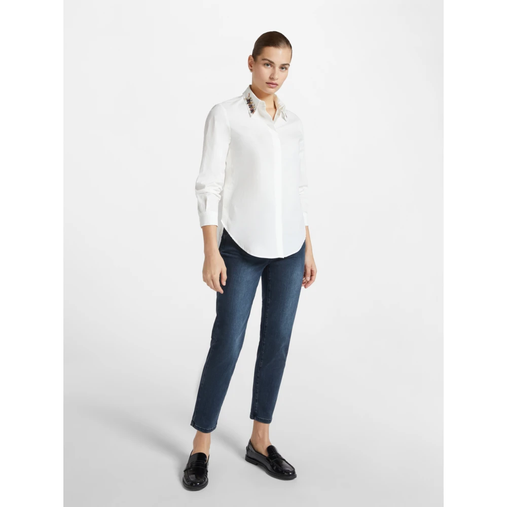 Elena Mirò Overhemdblouse met afneembare geborduurde kraag White Dames