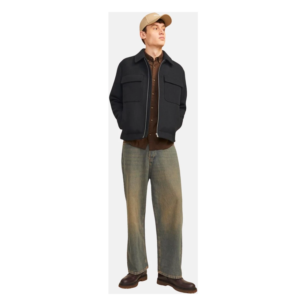 jack & jones Stijlvolle Hemdjacke met Functionele Details Black Heren