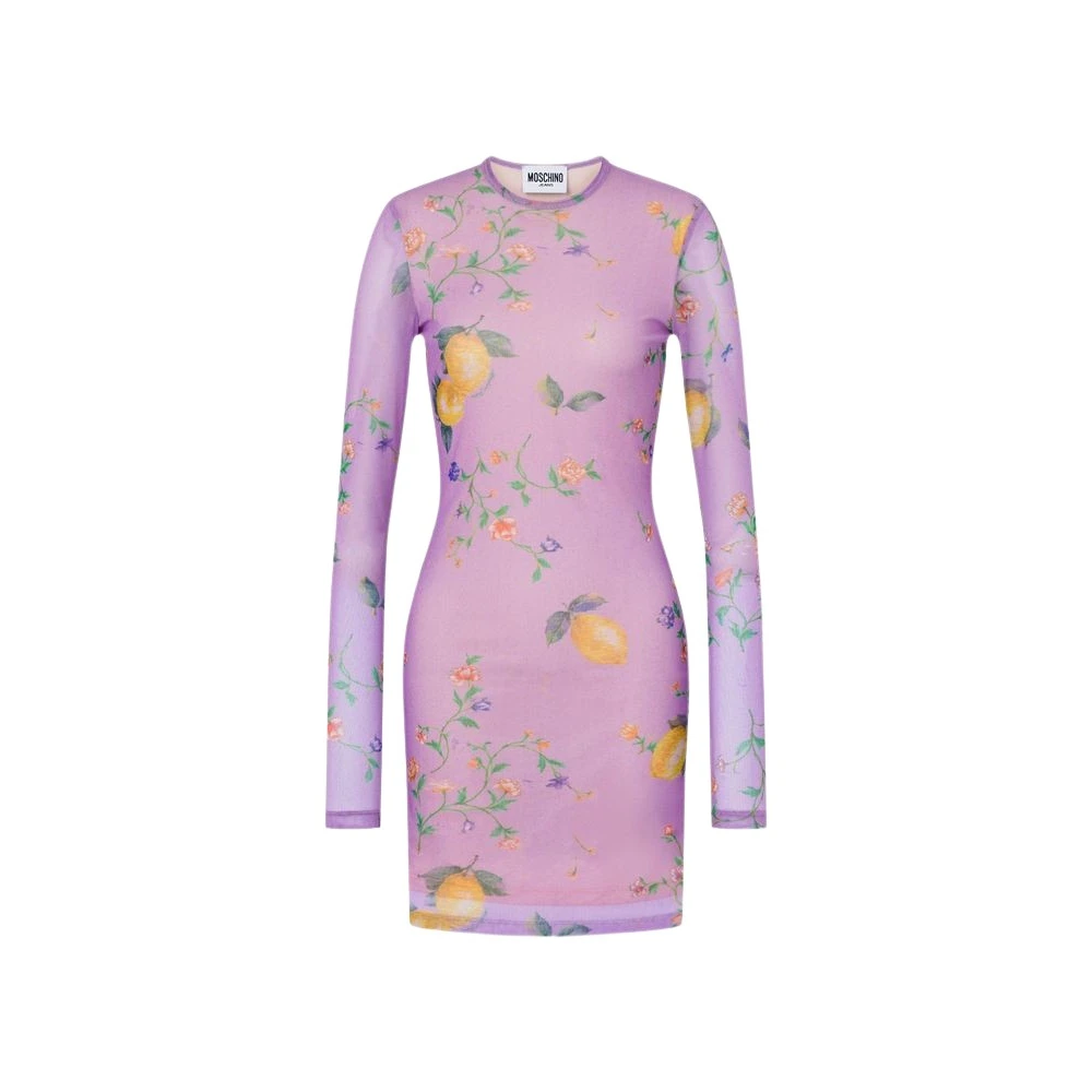 Moschino Purple Short Dresses, Female, 2XS, Printed Mesh Dress