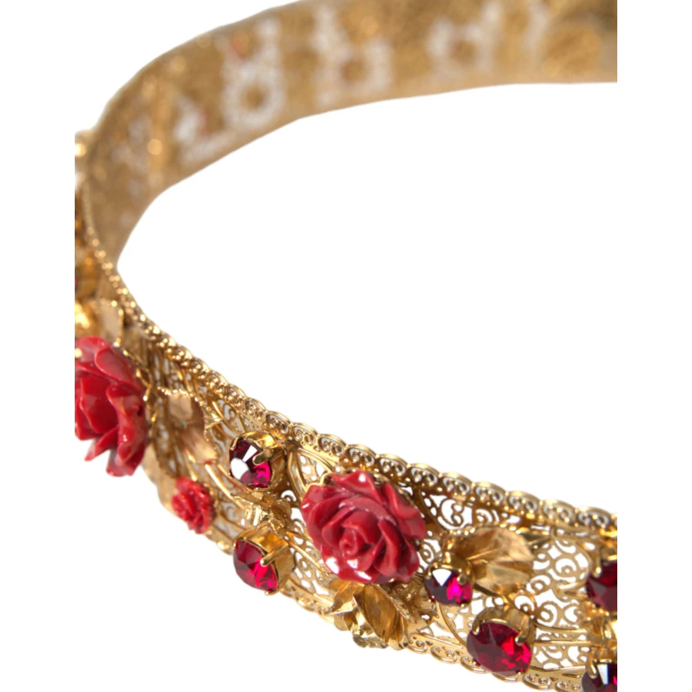 Dolce & Gabbana Gouden Kristal Roos Juweel Taille Riem Yellow Dames