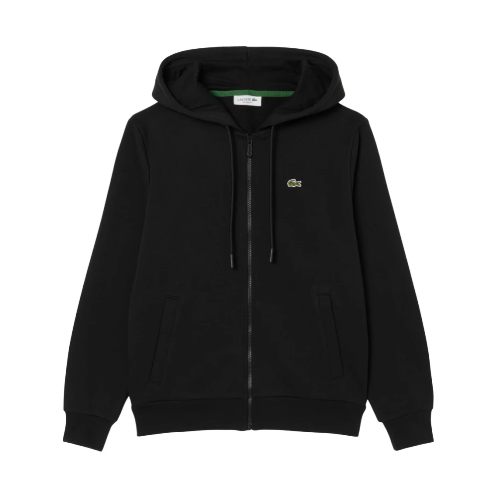 Lacoste Kvinno Svart Sweatshirts & Hoodies Dam, L, Bomull, Zipped Fleece Hoodie