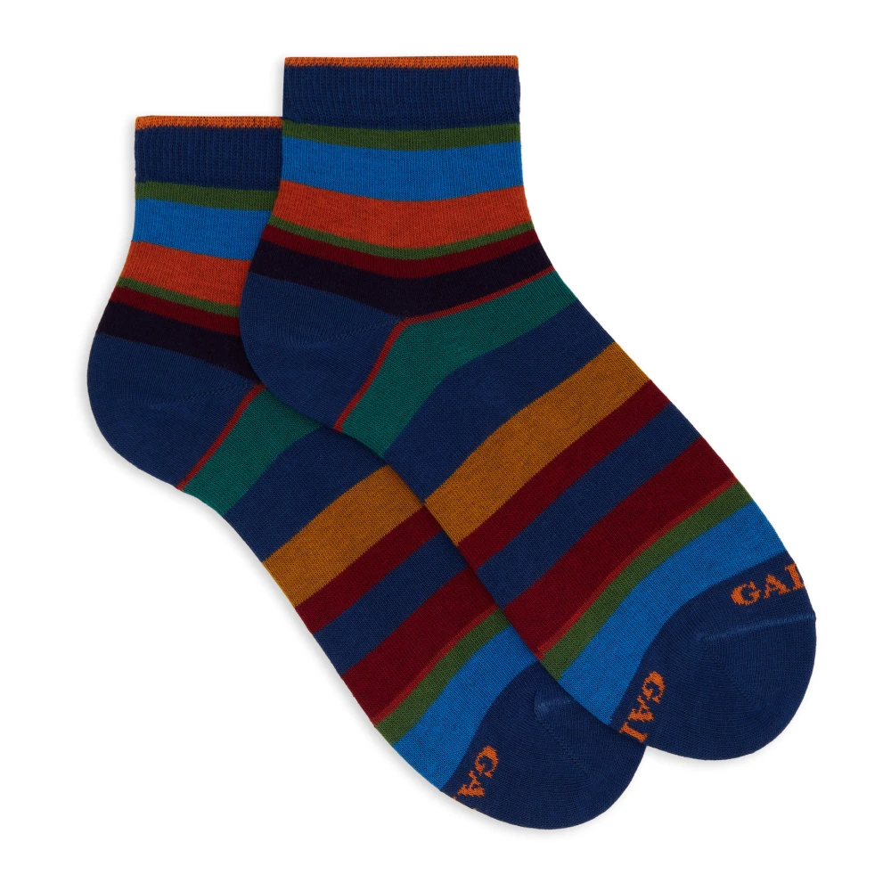 Gallo Korte blauwe katoenen sokken voor dames met veelkleurige strepen Multicolor Dames