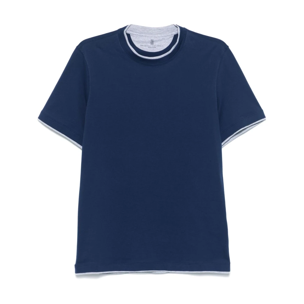 BRUNELLO CUCINELLI Gelaagd Ontwerp Navy Blue T-shirt Blue Heren