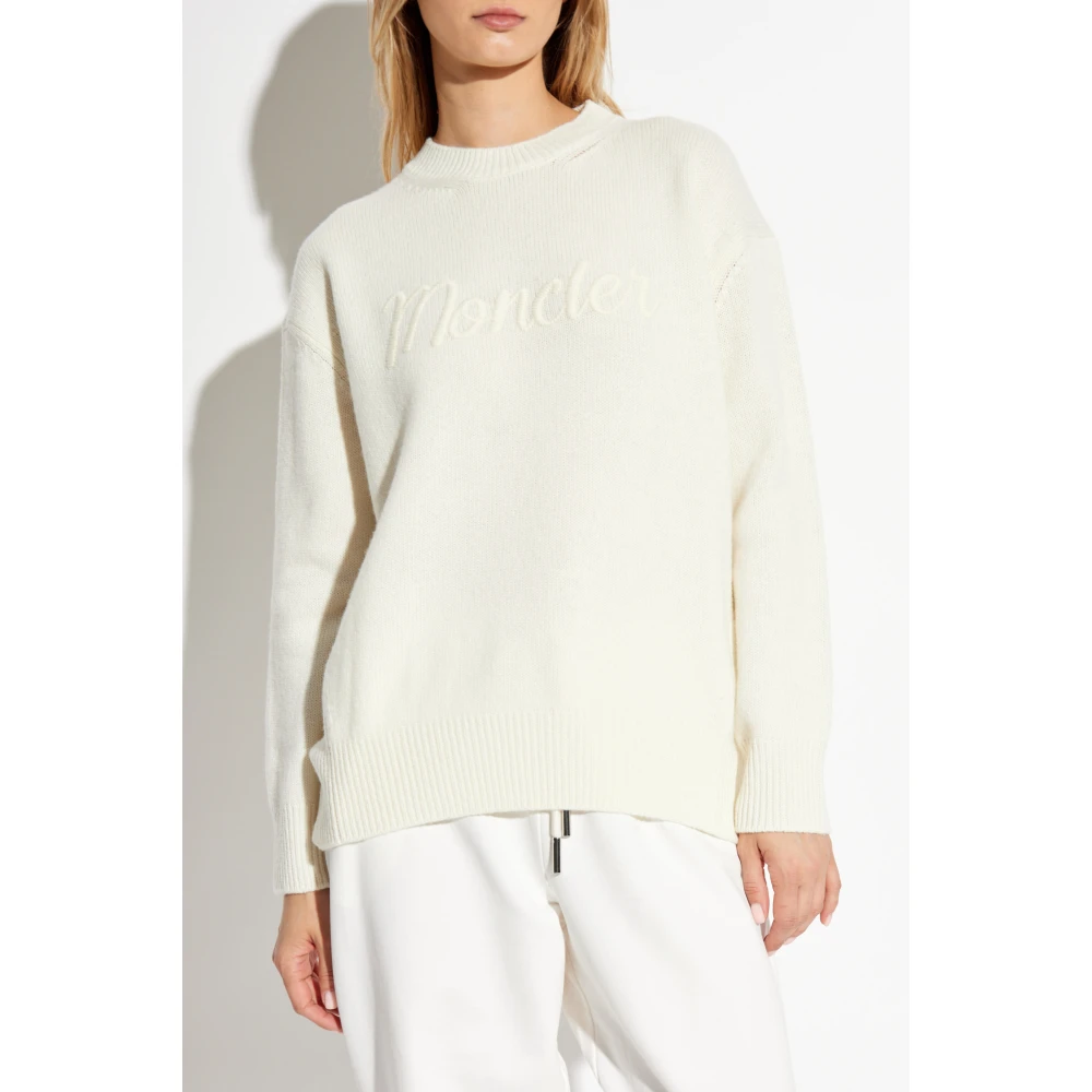Moncler Trui met geborduurd logo Beige Dames