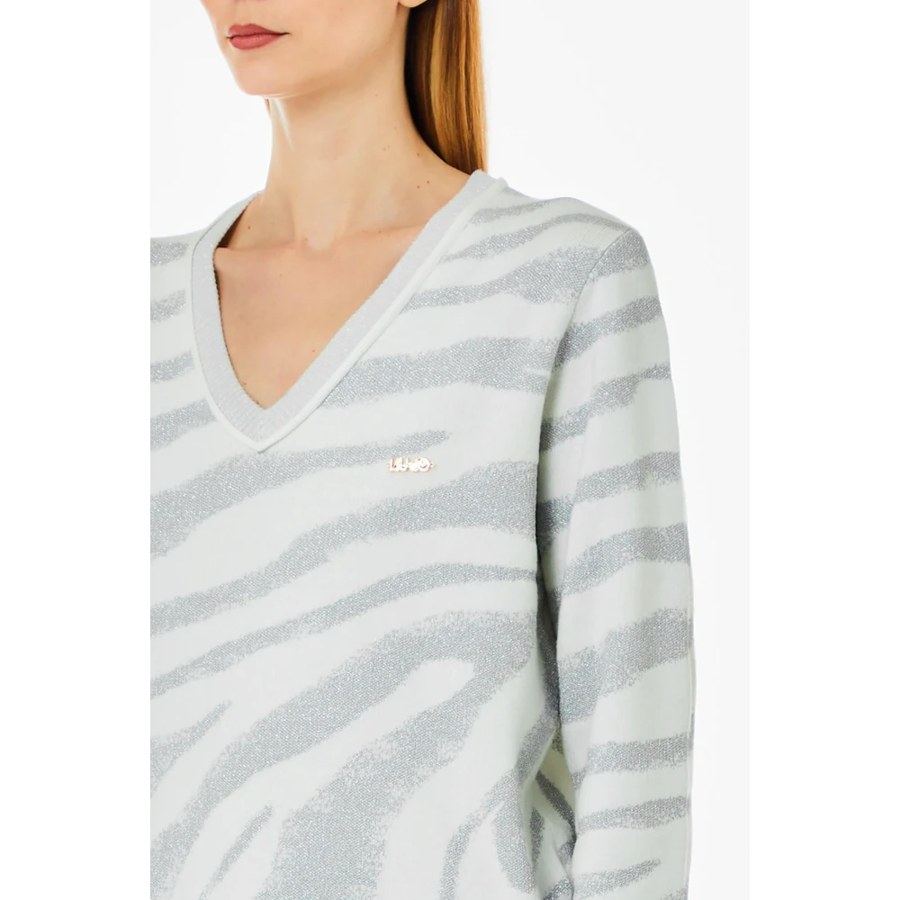 Liu Jo Lange Mouw V-hals Zebra Print Top Blue Dames