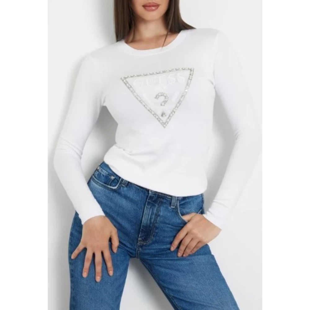 Guess Trui met logo en strass White Dames