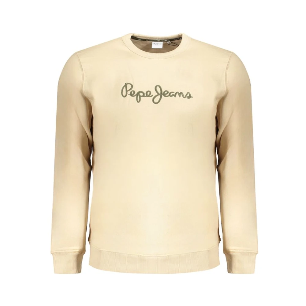 Pepe Jeans Geborduurde Katoenen Sweatshirt Ronde Hals Beige Heren