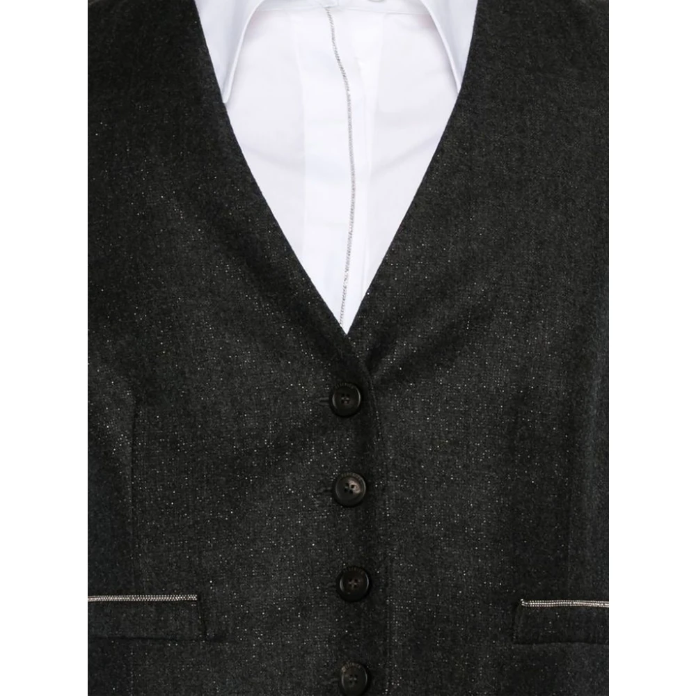 PESERICO Grijze Wollen Blend Vest met Metalen Details Gray Dames