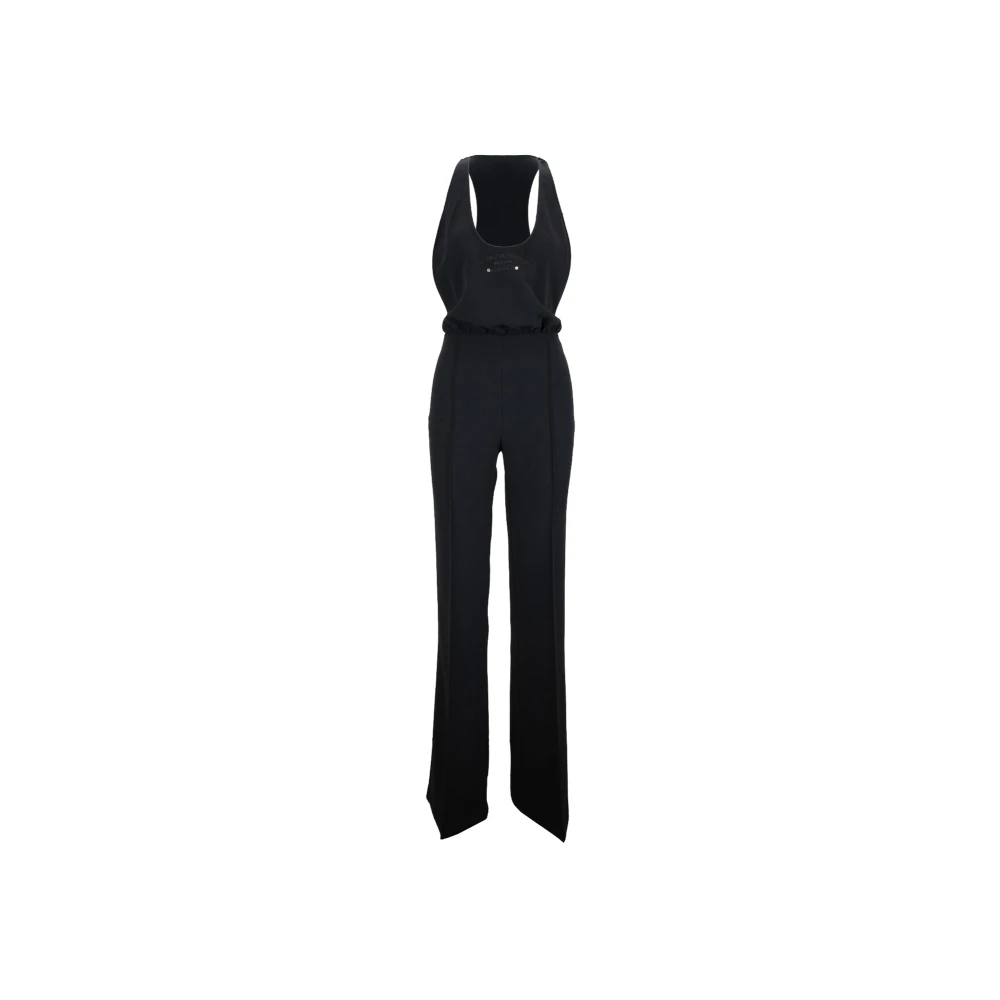 Elisabetta Franchi Gouden Geborduurde Jumpsuit met Rits Black Dames