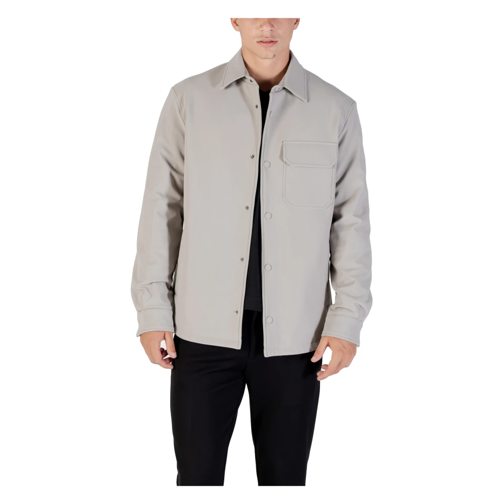 Antony Morato Men's Gray Logoed Metal Badge Long-Sleeve Shirt