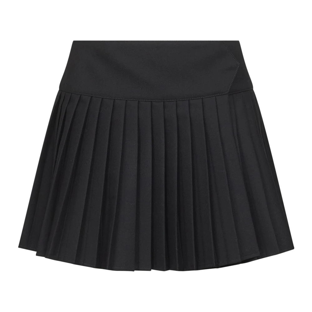 Off White Women's Black Short Skirts, S, Pleated Skirt With Blue Logo