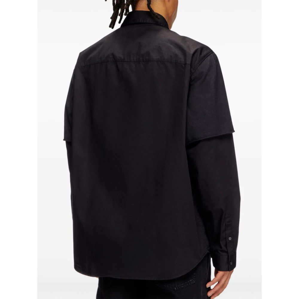 Diesel Zwarte Katoenen Twill Overhemd met Jerseylaag Black Heren