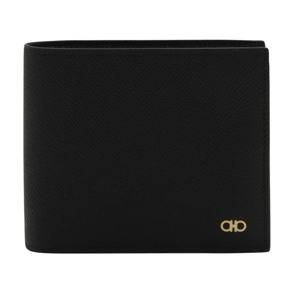 Salvatore Ferragamo Zwarte leren portemonnee met logodetail Black Heren