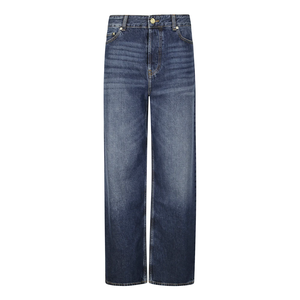 Ganni Wide Leg Rigid Denim Izey Jeans Blue Dames