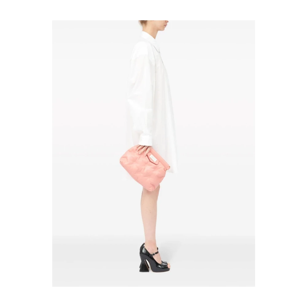 Maison Margiela Koraalrode schoudertas met logo Pink Dames