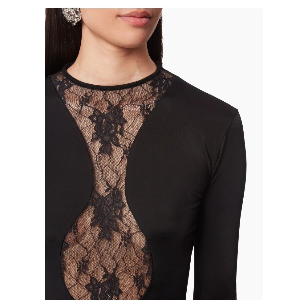 Nina Ricci Zwarte Kant Inzet Lange Jurk Black Dames