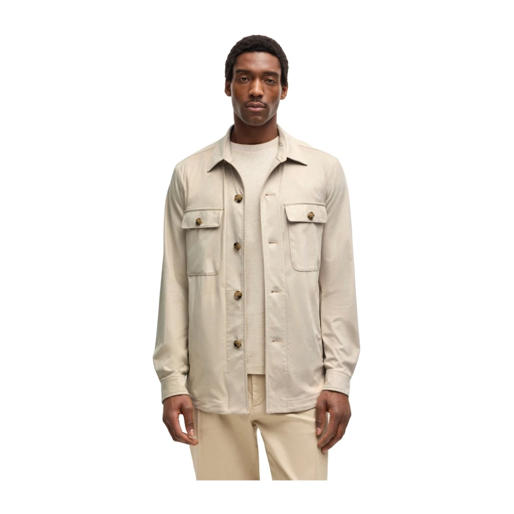 Hugo Boss Stretch Stof Overhemd Jas Beige Heren