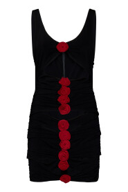 Elegancka Czarna Sukienka z Różami 3D