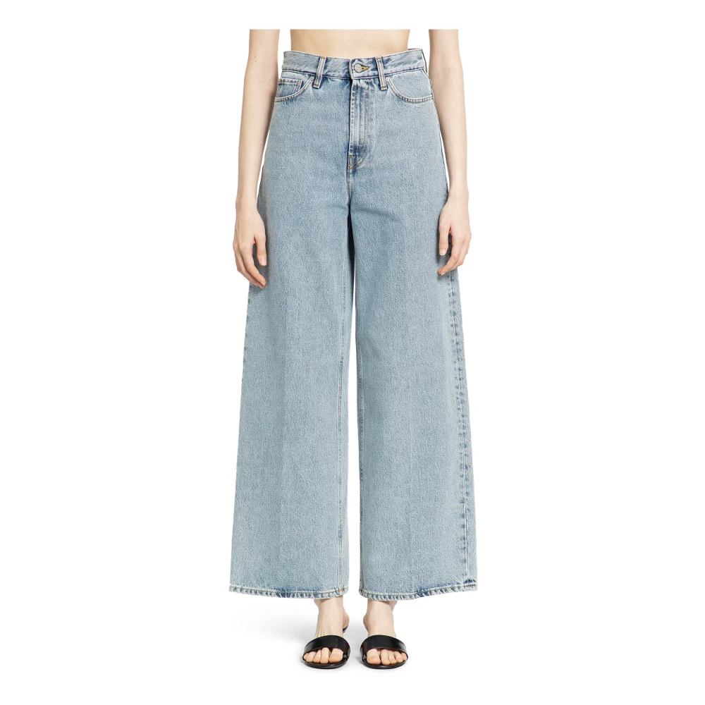 Blåvasket Wide Leg Denim Jeans