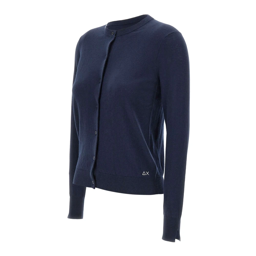 Sun68 Navy Blauwe Vest met Witte Profielen Blue Dames