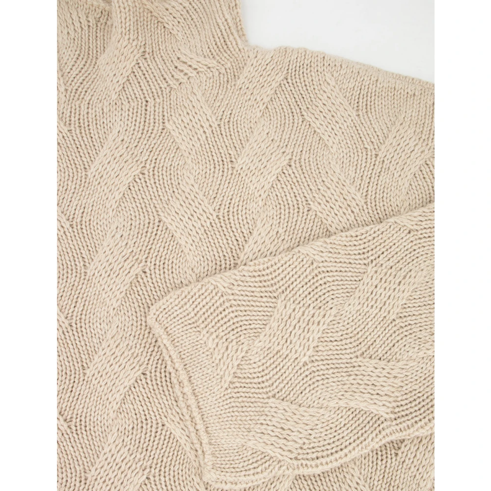 Le Tricot Perugia Gezellig Gebreide Hoge Kraag Jumper Beige Dames