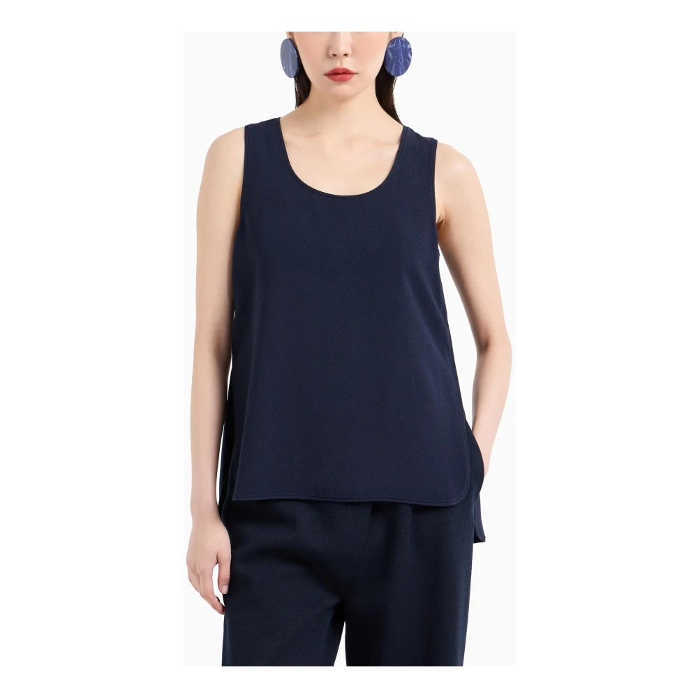 Emporio Armani Sablé Ronde Hals Mouwloze Shirt Blue Dames