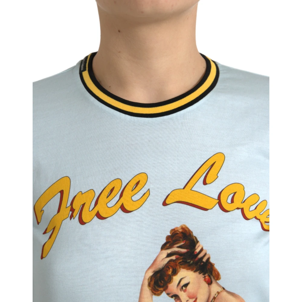 Dolce & Gabbana Lichtblauw Katoenen Crew Neck T-Shirt Multicolor Dames