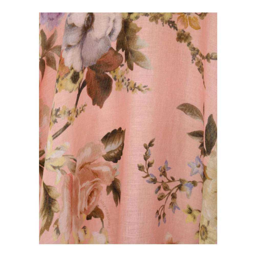 Zimmermann Roze Bloemen Geborduurde Midi Jurk Pink Dames