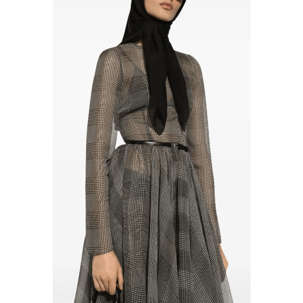 Dolce & Gabbana Grijze Geruite Jurk met Lange Mouwen Gray Dames