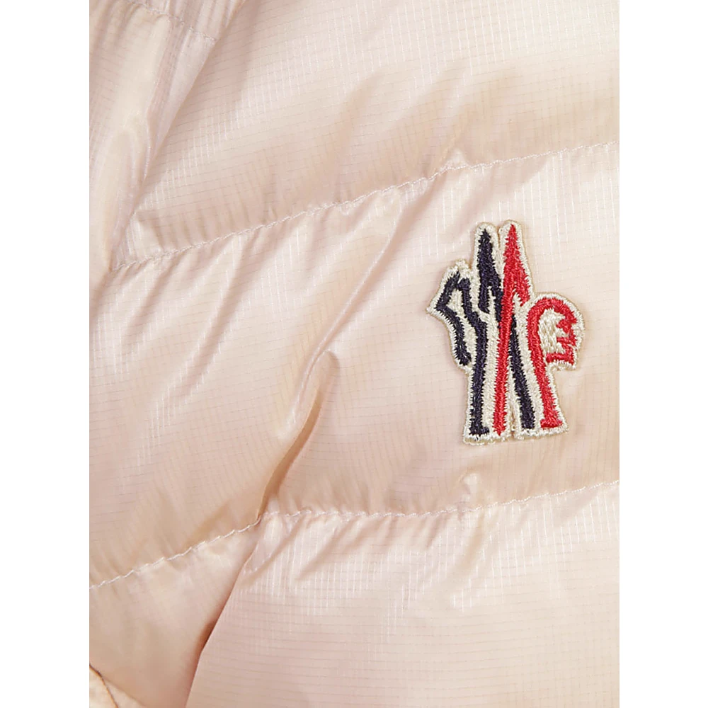 Moncler Gevoerde Beige Jas met Logoprint Pink Dames