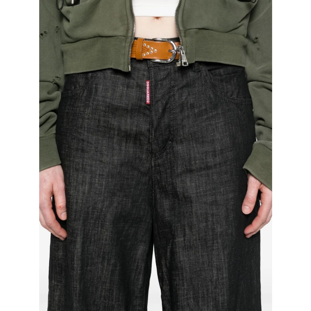 Dsquared2 Zwarte Stretch Katoen Wijde Pijp Jeans Black Dames