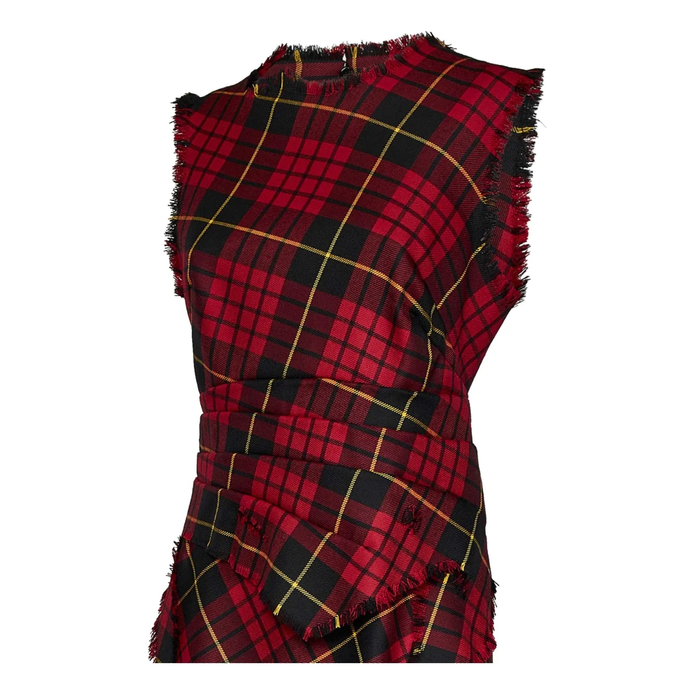 alexander mcqueen Rode Tartan Wol Mouwloze Jurk Red Dames