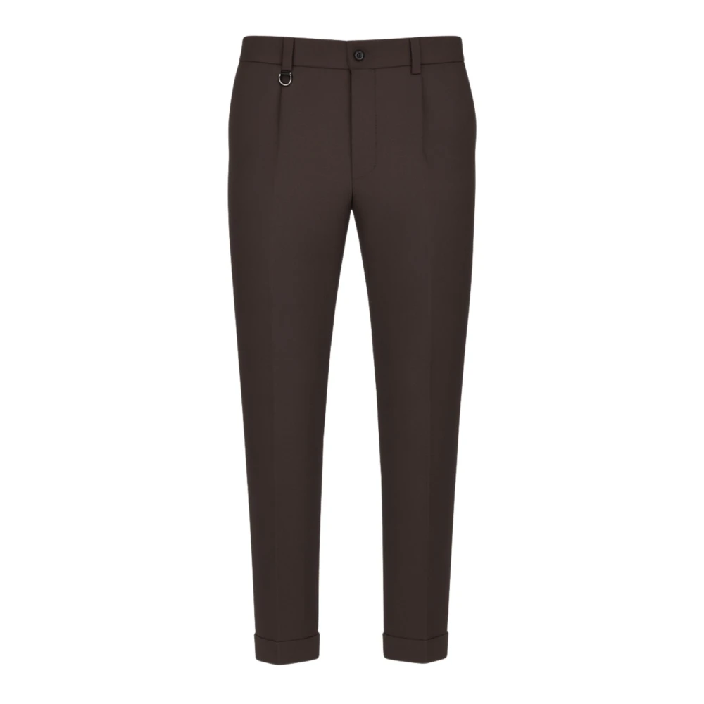 Paolo Pecora Men's Brown Chinos, S, Pleated Flannel Trousers