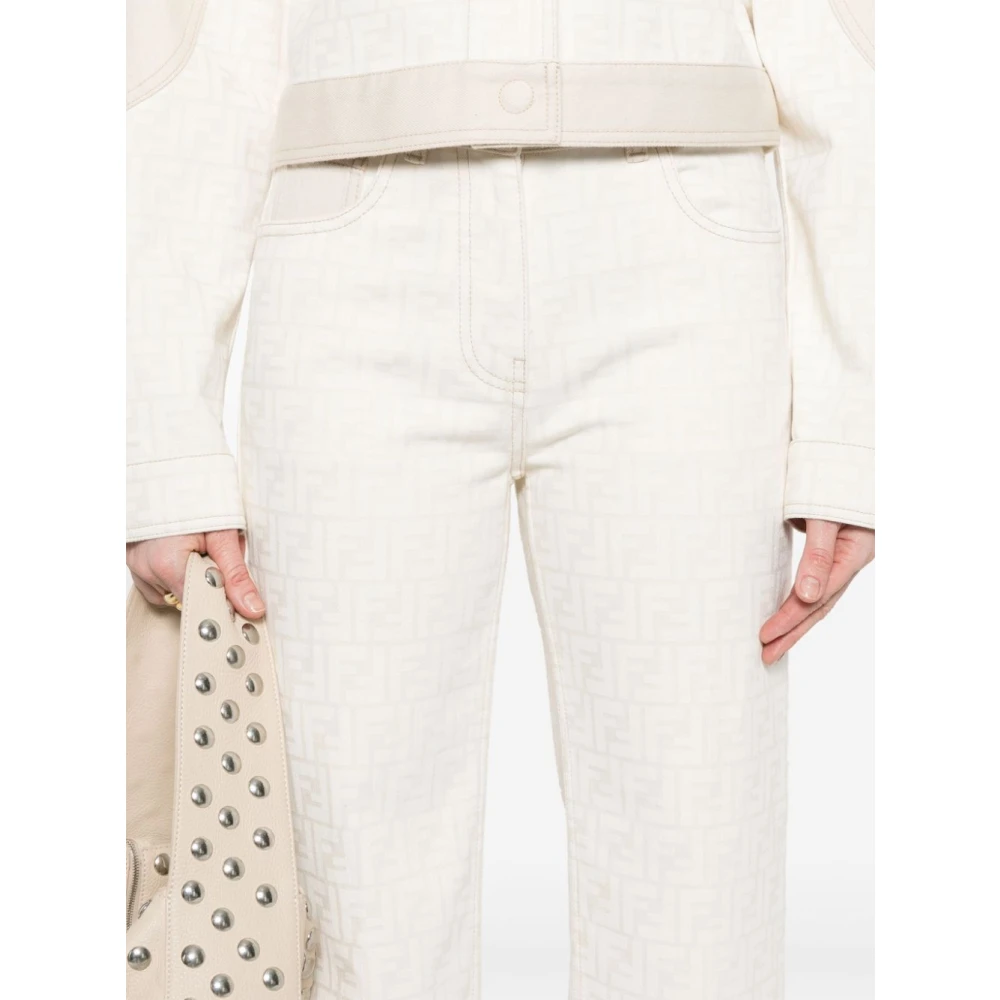 Fendi Katoen Stretch Jeans Beige Dames