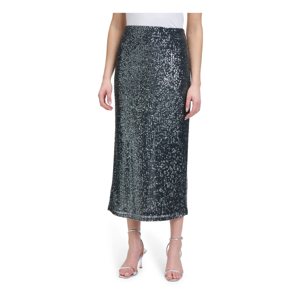 Vera Mont Pailletten Midi Rok met Elastische Taille Gray Dames