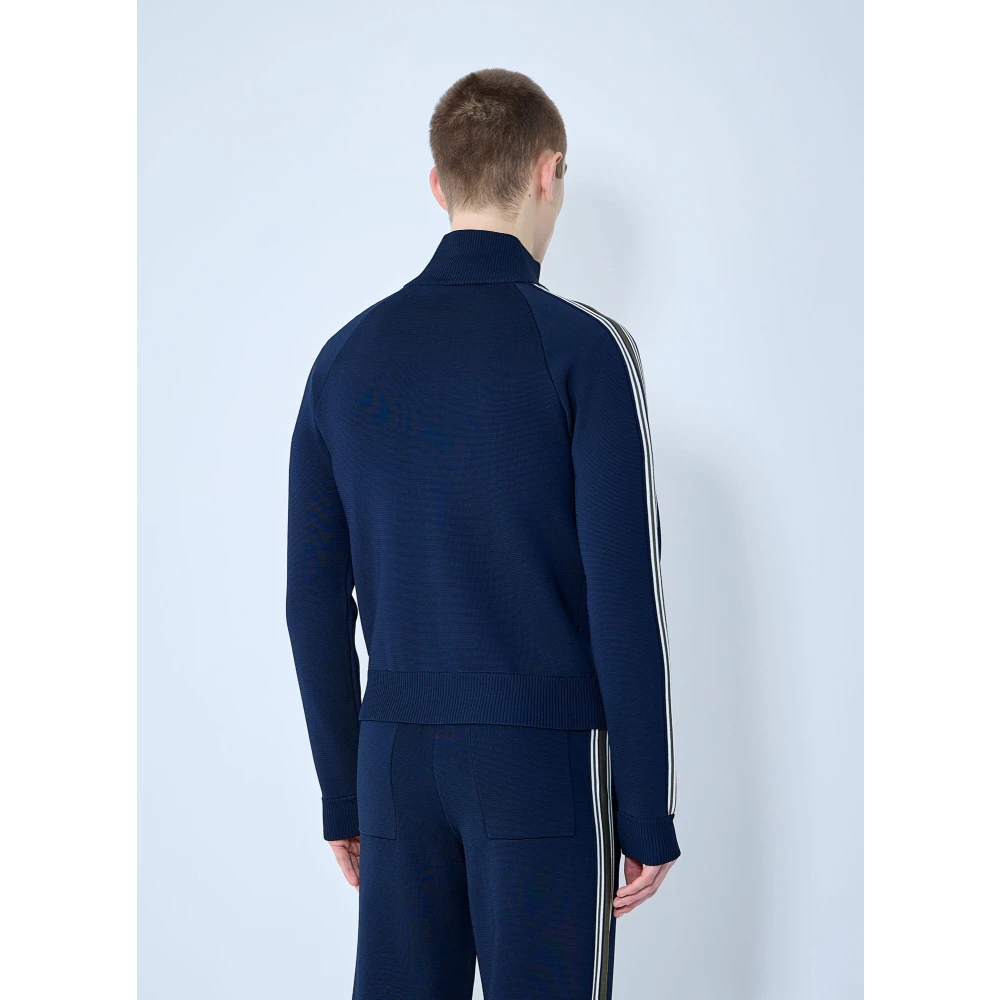Wales Bonner Gestreepte Gebreide Track Top Blue Heren