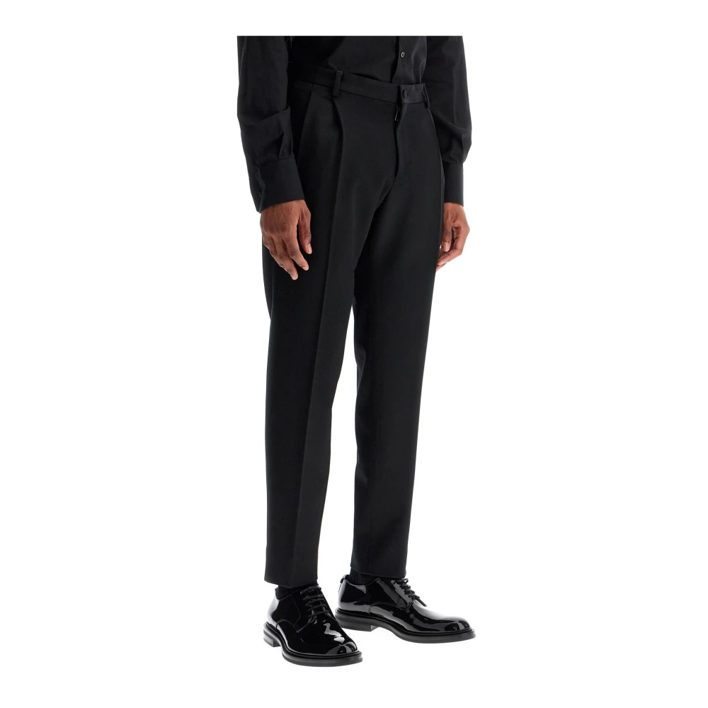Dolce & Gabbana Wollen Gabardine Smokingbroek met Satijn Black Heren