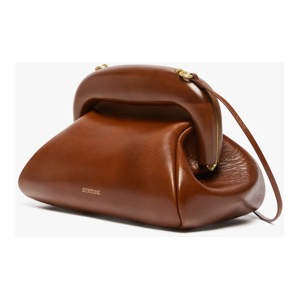 SPORTMAX Witte leren schoudertas met houten frame Brown Dames