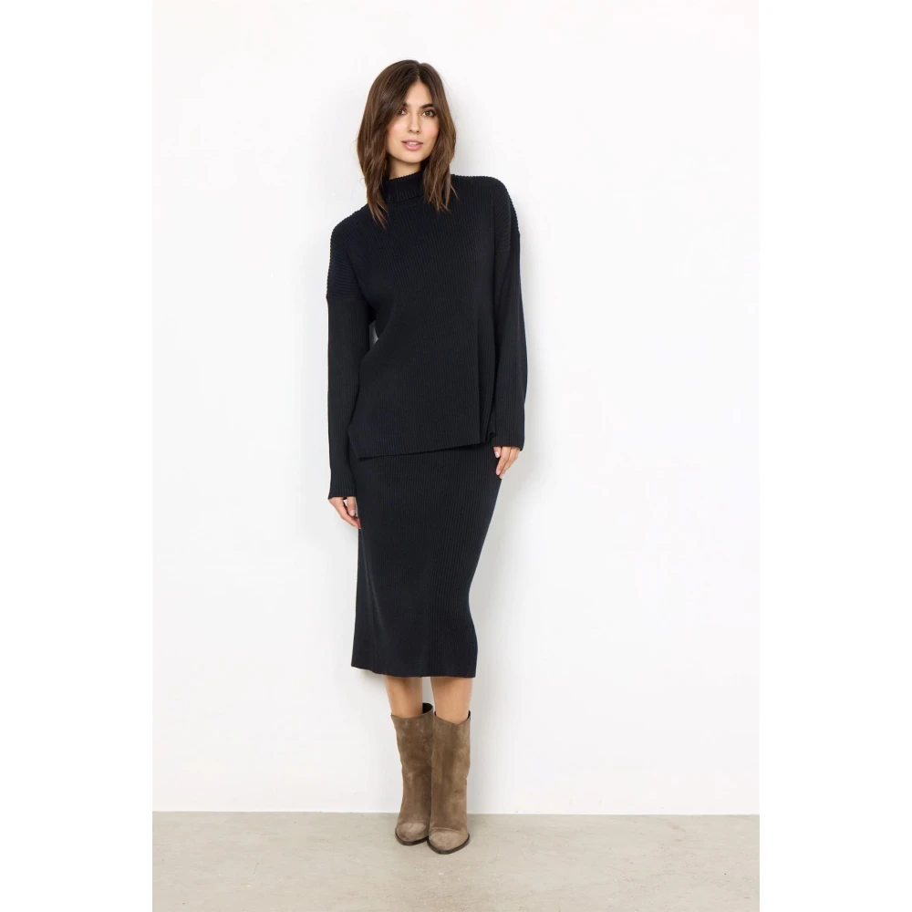 Soyaconcept Moderne Geribbelde Midi Rok Zwart Black Dames