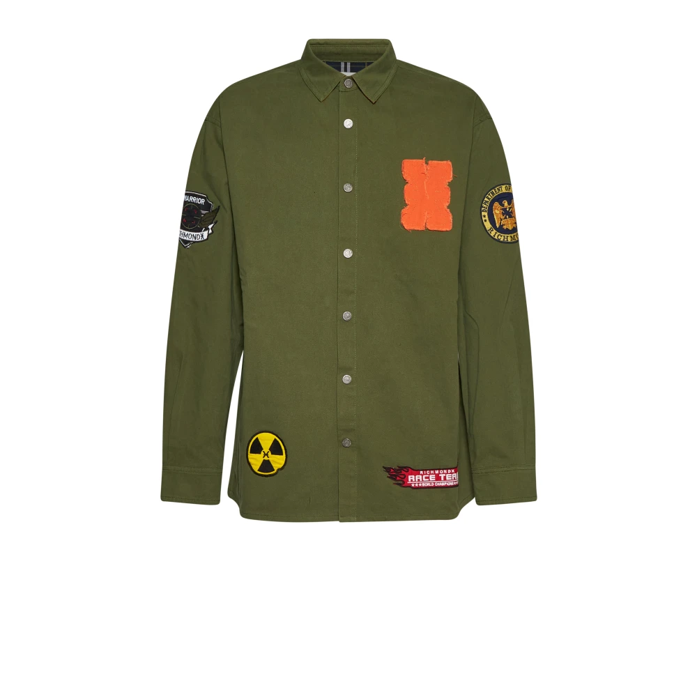 Richmond Mannelijk Groente Overhemden Heren, Groen, M, Camicia Met Applicaties En Military-Inspired Design