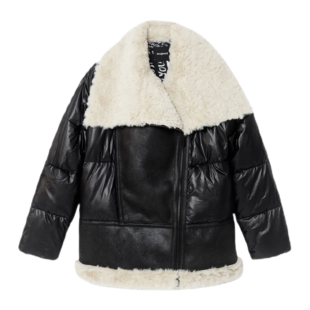 Desigual Women's Black Beauvoir Oversize Padded Biker Jacket - Winter Jackets - Xl - Jackets