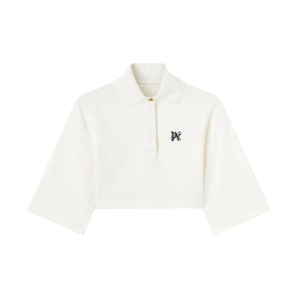 Palm Angels Women's White Monogram Cropped Polo Shirt - Polo Shirts - S - Tops