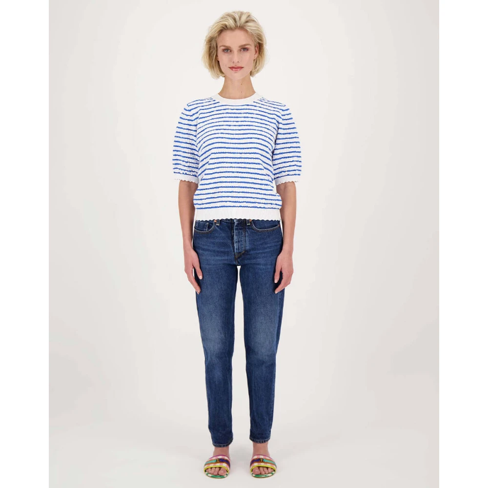 Zusss Gestreepte Korte Mouw Top Blue Dames