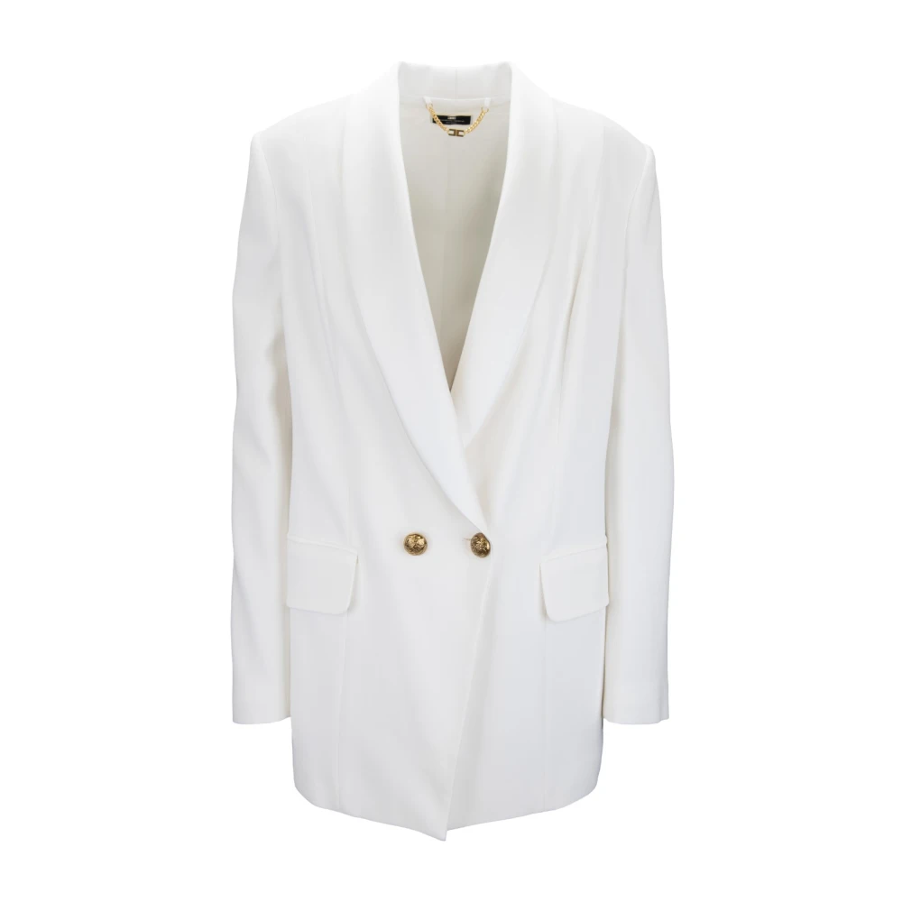 Elisabetta Franchi Gouden Knoop V-Hals Blazer White Dames