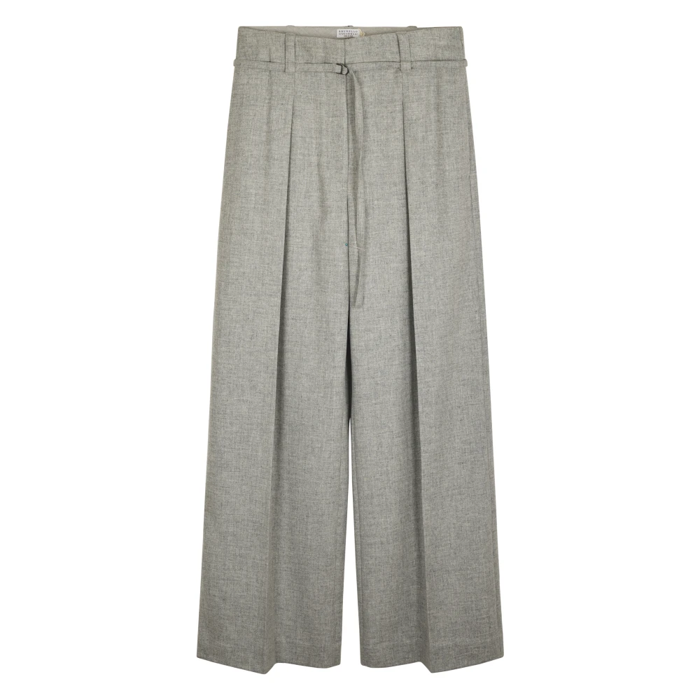 Brunello Cucinelli Women's Gray Wide Trousers, M, Wide Trousers