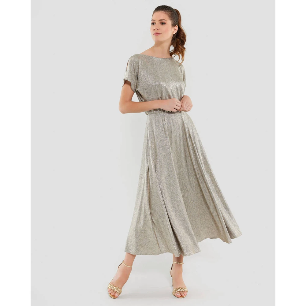 Swing Folie Jersey Midi Jurk Yellow Dames