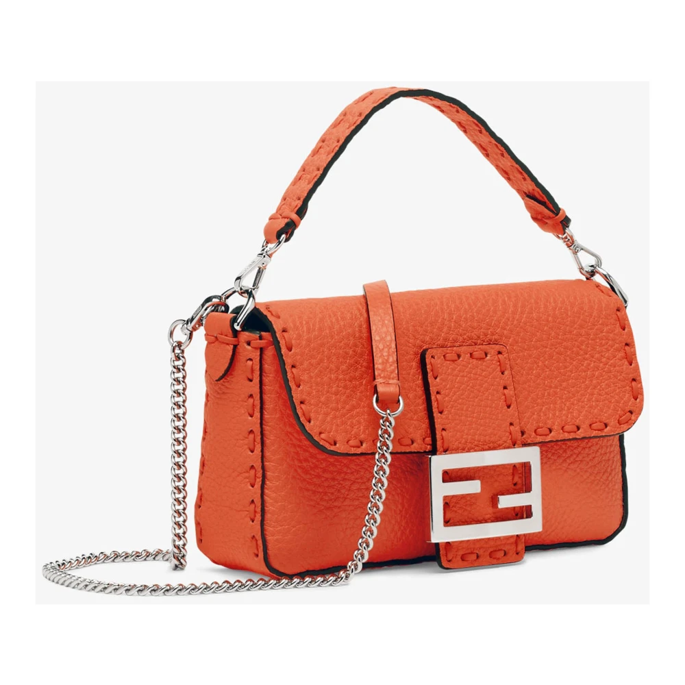 Fendi Oranje Leren Crossbody Tas Orange Dames