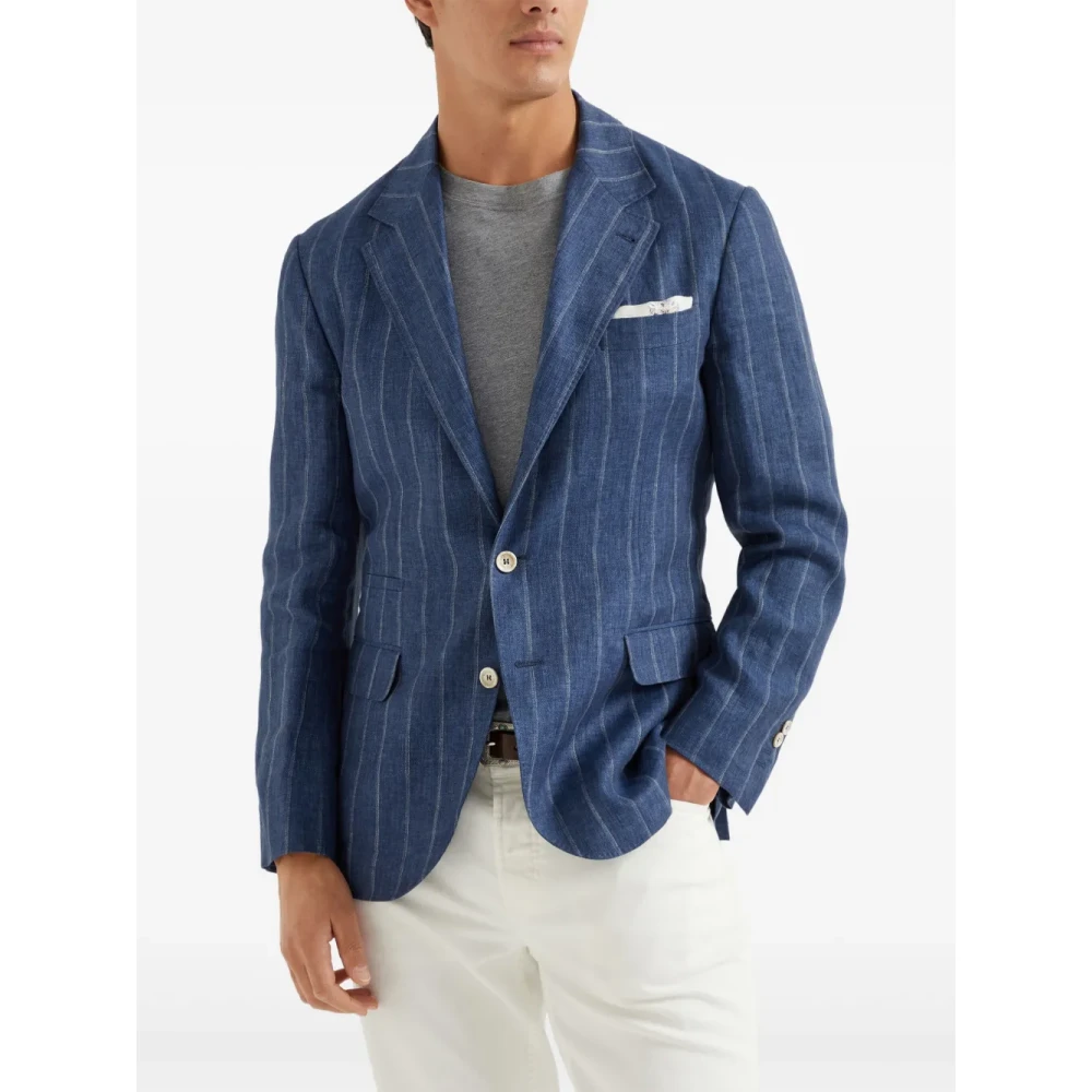 BRUNELLO CUCINELLI Blauwe Reversknoop Blazer Jas Blue Heren